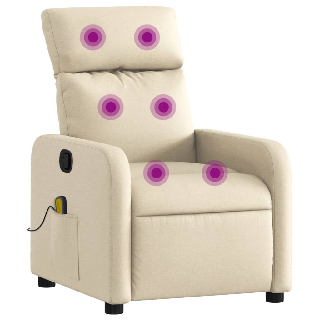 vidaXL Masážní polohovací křeslo krémové textil