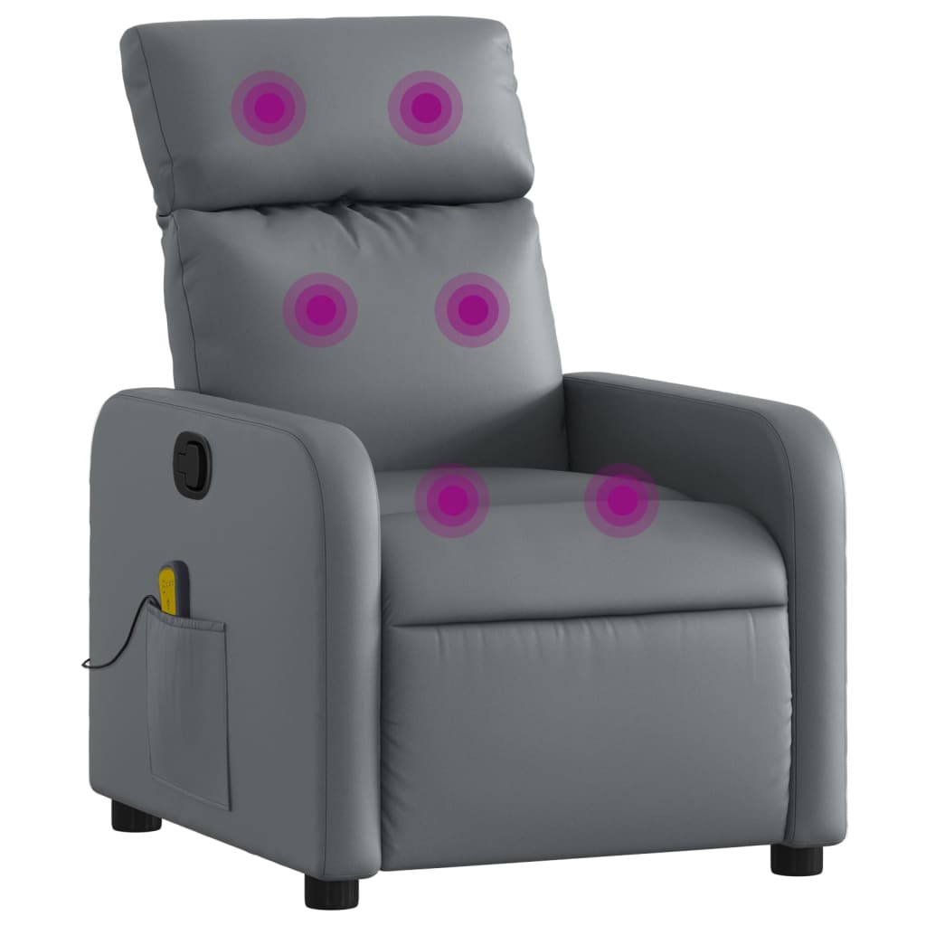 Massage Recliner Chair Grey Faux Leather