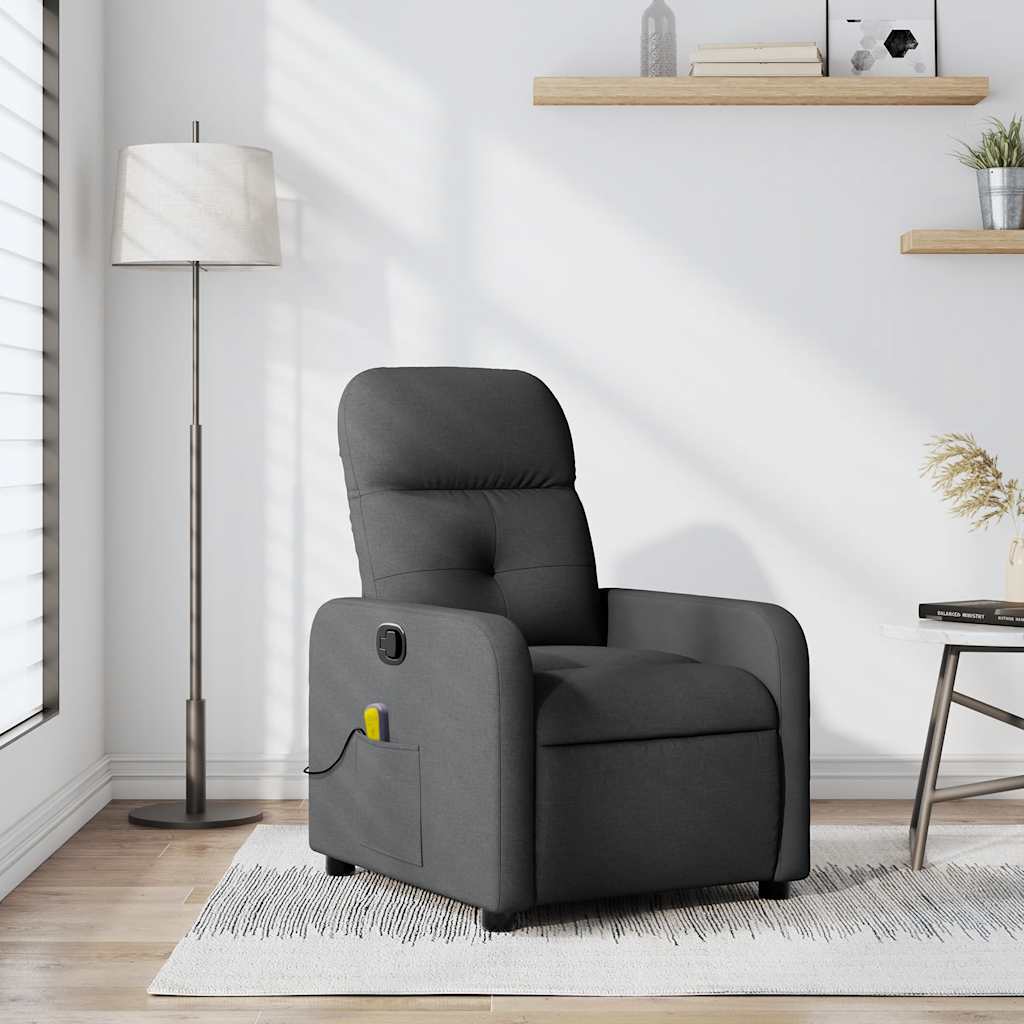 vidaXL Fotoliu de masaj rabatabil, gri închis, material textil