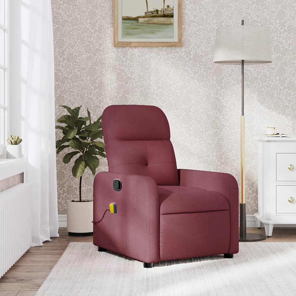 vidaXL Poltrona de massagens reclinável tecido vermelho tinto