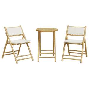 3dílný skládací bistro set s krémově bílými poduškami bambus - obrázek 4