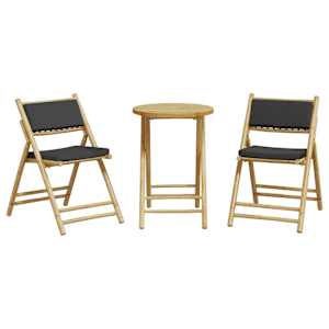 3dílný skládací bistro set s tmavě šedými poduškami bambus - obrázek 4