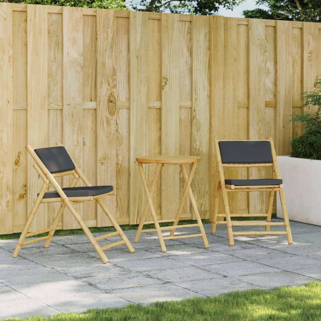 vidaXL 3-tlg. Bistro-Set Klappbar mit Dunkelgrauen Kissen Bambus