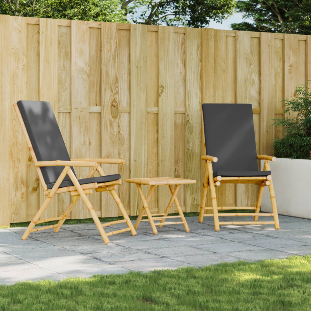 vidaXL Tuinstoelen 2 st inklapbaar met kussens bamboe Bruin