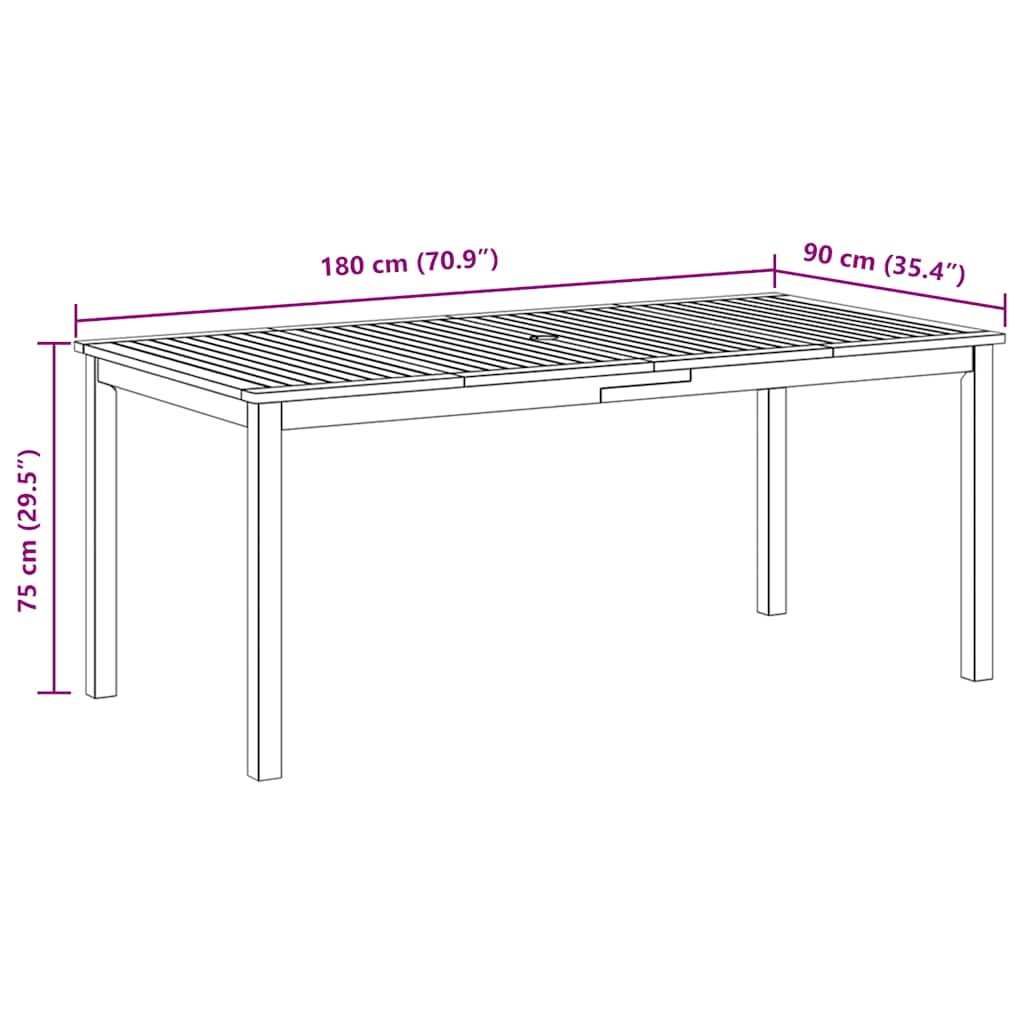 dārza ēdamgalds, 180x90x75 cm, akācijas masīvkoks