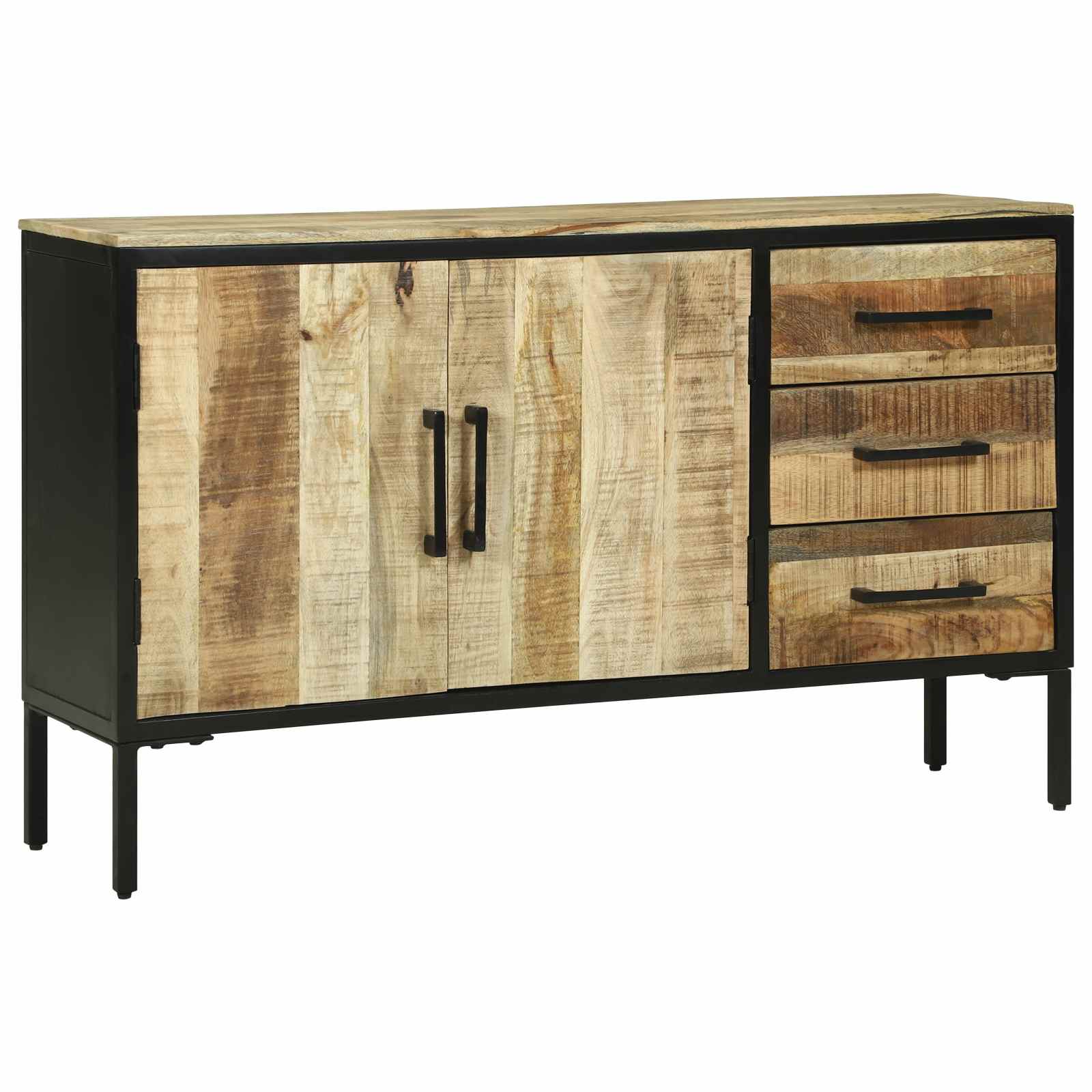 Solid mango wood sideboard with drawer, front view on a white background.
