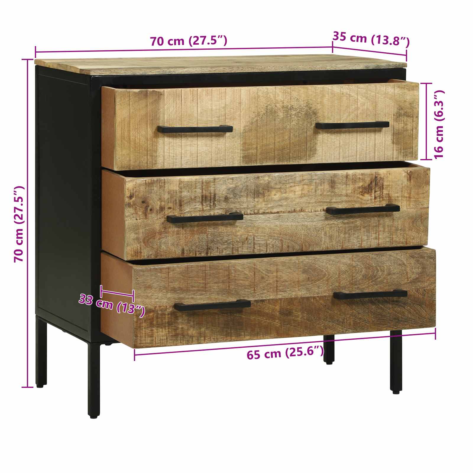 Dressoir met lade 70 x 35 x 70 cm Massief mangohout image 14