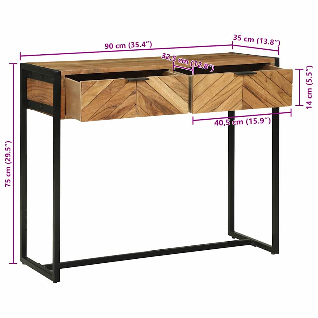 Wandtafel met lade Bruin 90 x 35 x 75 cm Massief Acaciahout image 14