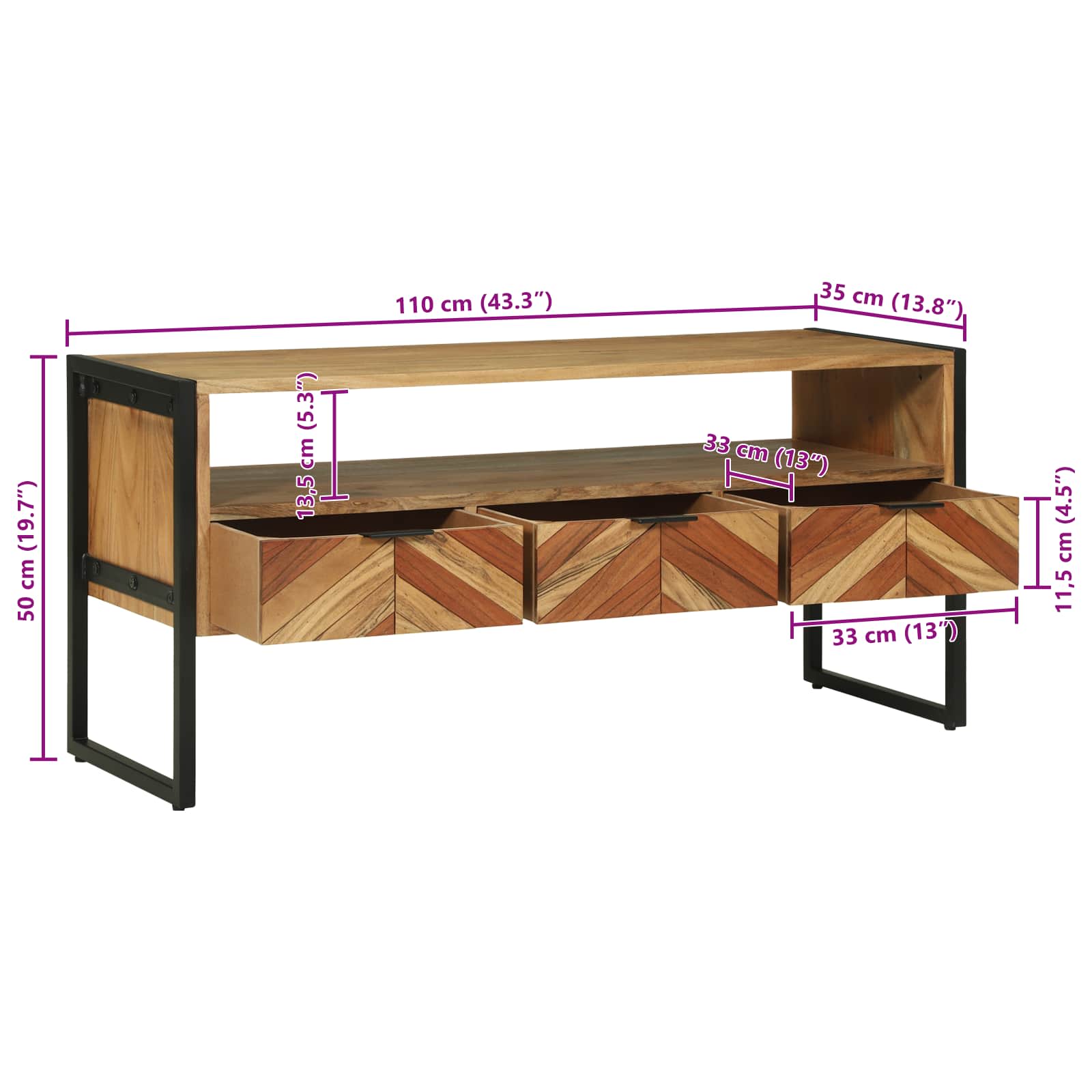 Televizní skříň Hnědá 100 x 35 x 50 cm Masivní akátové dřevo - obrázek 13