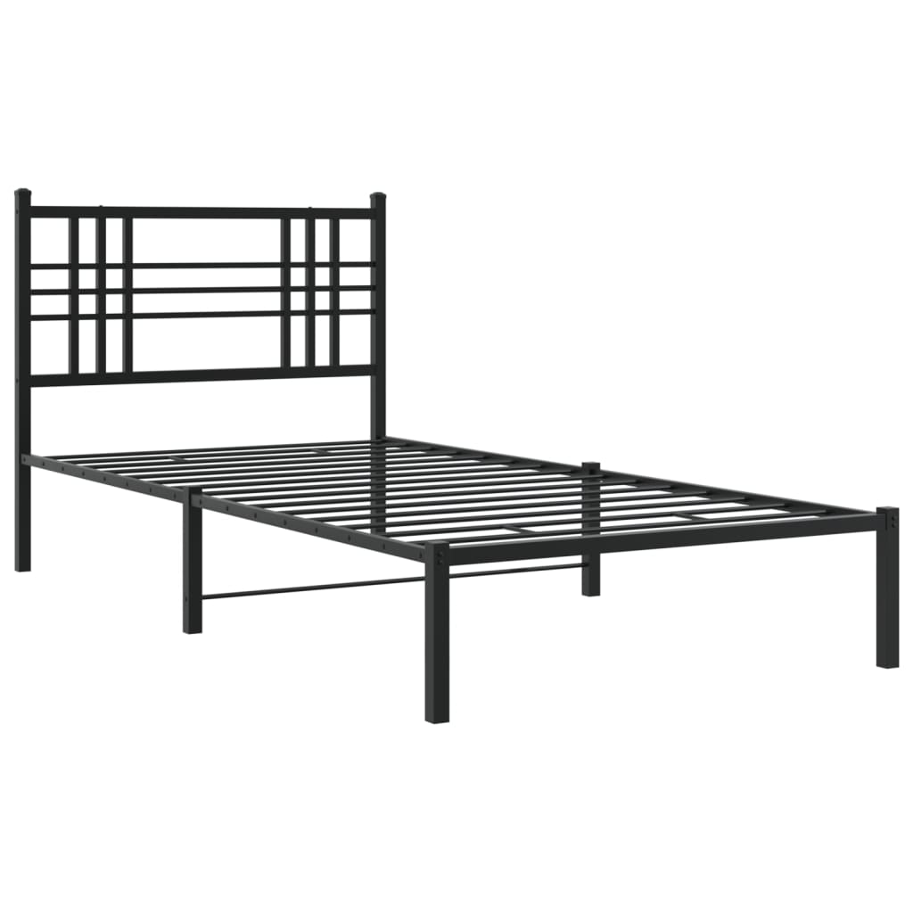  Kovový rám postele s čelom čierny 90x200 cm