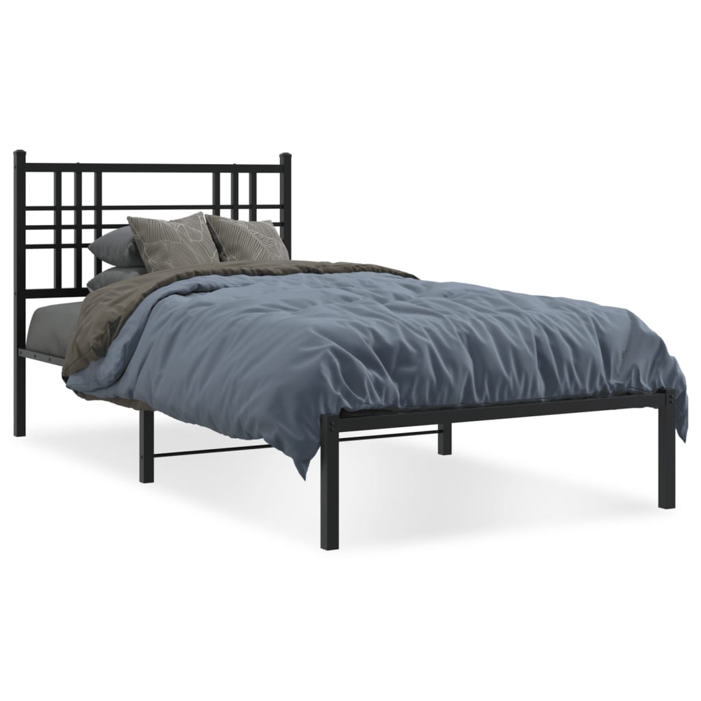 vidaXL Metal Bed Frame without Mattress with Headboard Black 39.4"x78.7"