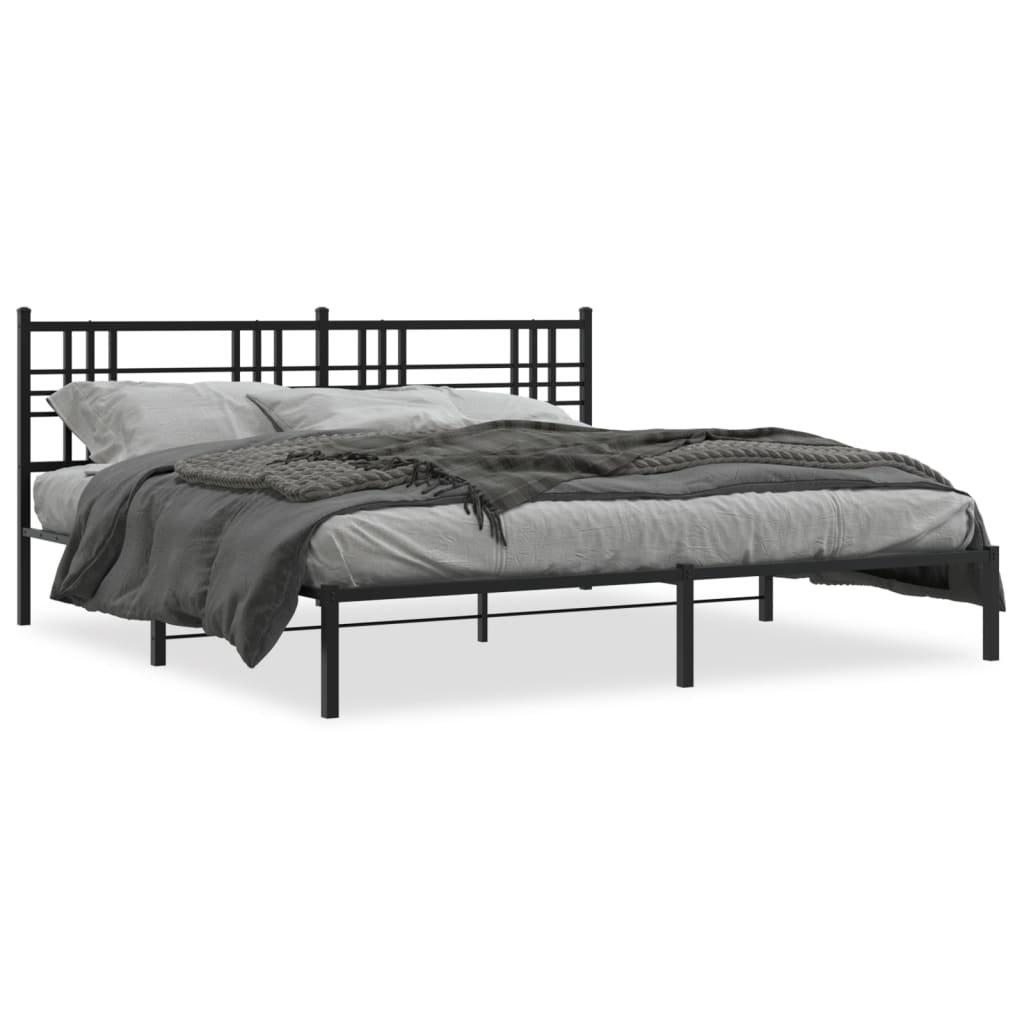 Kovový rám postele s čelem černý 193 x 203 cm