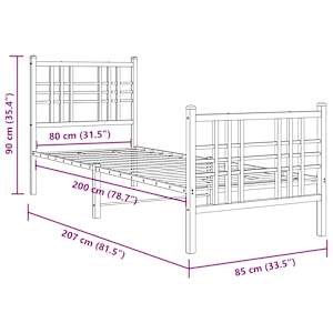 Kovový rám postele s hlavovým a nožním čelem černý 80 x 200 cm - obrázek 8