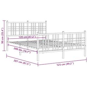 Kovový rám postele s hlavovým a nožním čelem černý 120 x 200 cm - obrázek 8