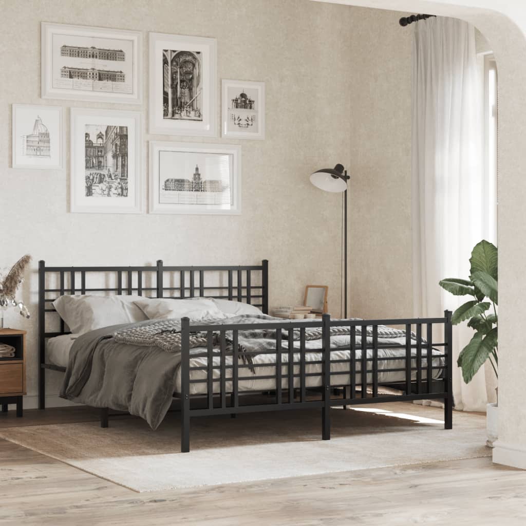 vidaXL Metallbett ohne Matratze mit Fußteil Schwarz 160x200 cm