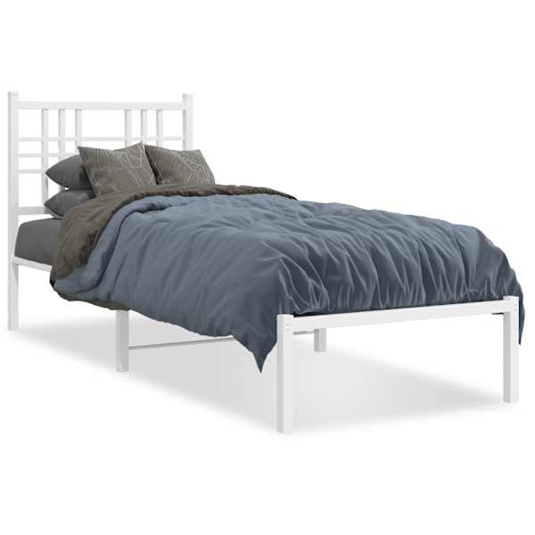 vidaXL metallist voodiraam peatsiga, ilma madratsita, valge, 75x190 cm
