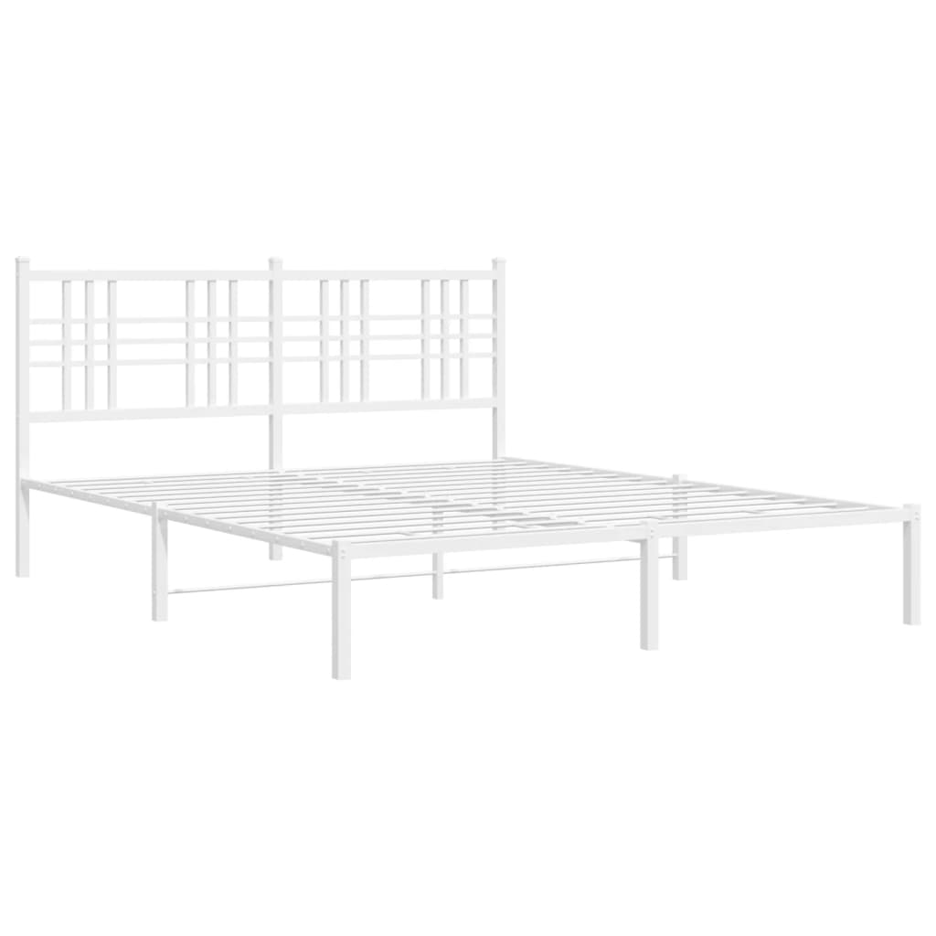 vidaXL Bedframe met hoofdbord metaal wit 150x200 cm afbeelding