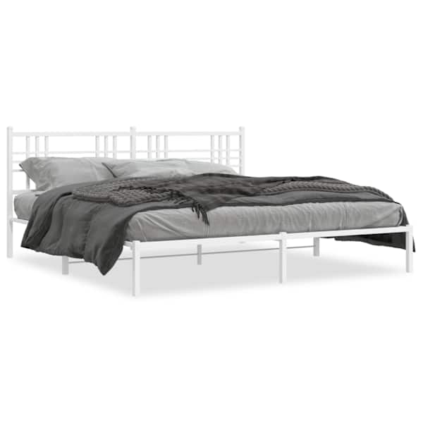 vidaXL metallist voodiraam peatsiga, valge, 200x200 cm