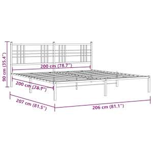 Kovový rám postele s čelem bílý 200 x 200 cm - obrázek 8