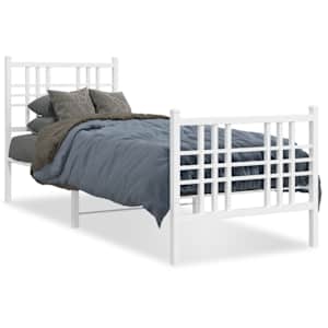 Kovový rám postele s hlavovým a nožním čelem bílý 75 x 190 cm - obrázek 2