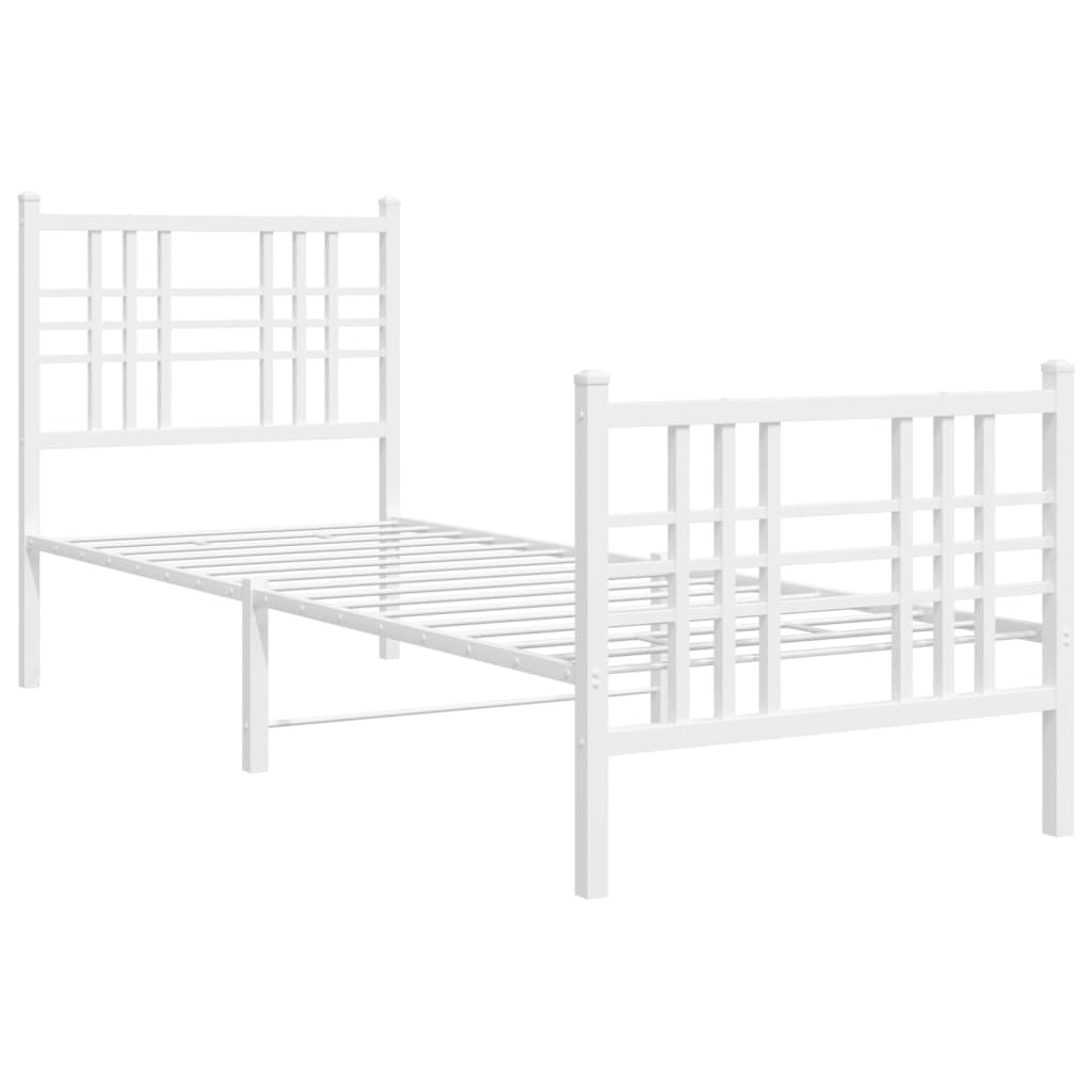 vidaXL Kovový rám postele s čelom a podnožkou biely 80x200 cm