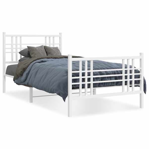 vidaXL metallist voodiraam peatsi ja jalutsiga, valge, 90 x 190 cm