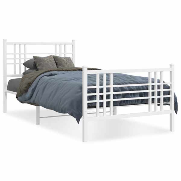 vidaXL metallist voodiraam peatsi ja jalutsiga, valge, 100x200 cm