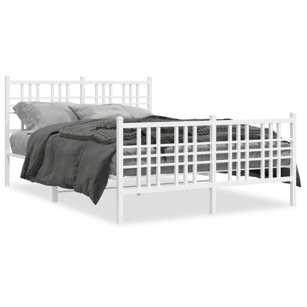 vidaXL Cadru de pat metalic cu tăblie de cap/picioare, alb, 137x190 cm