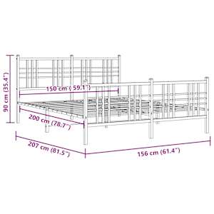 Kovový rám postele s hlavovým a nožním čelem bílý 150 x 200 cm - obrázek 8