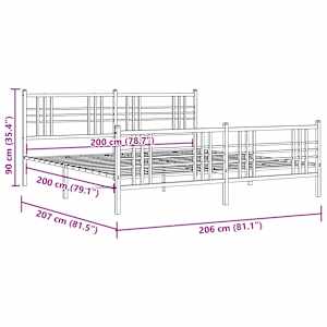 Kovový rám postele s hlavovým a nožním čelem bílý 200 x 200 cm - obrázek 8
