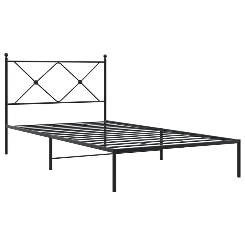 vidaXL Bedframe met hoofdbord metaal zwart 107x203 cm, foto 2