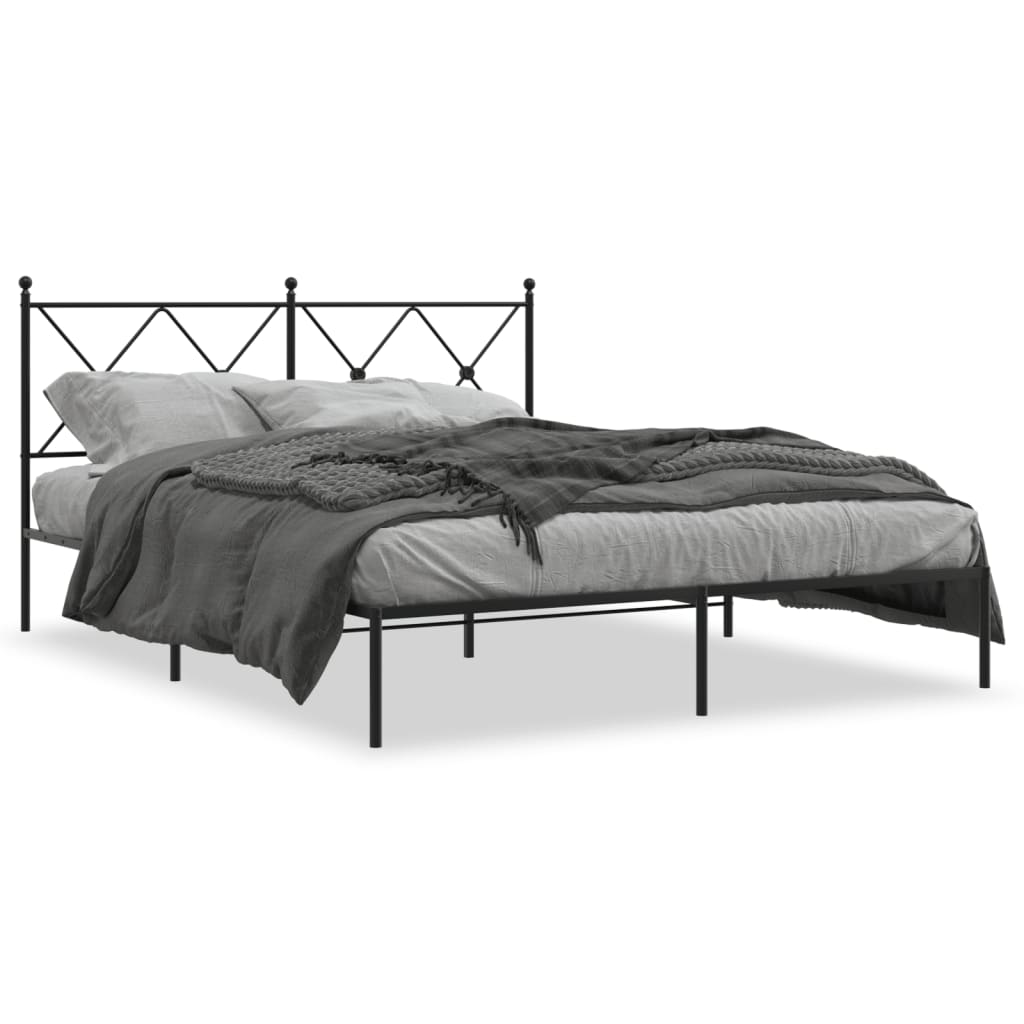 vidaXL Metal Bed Frame without Mattress with Headboard Black 59.1"x78.7"