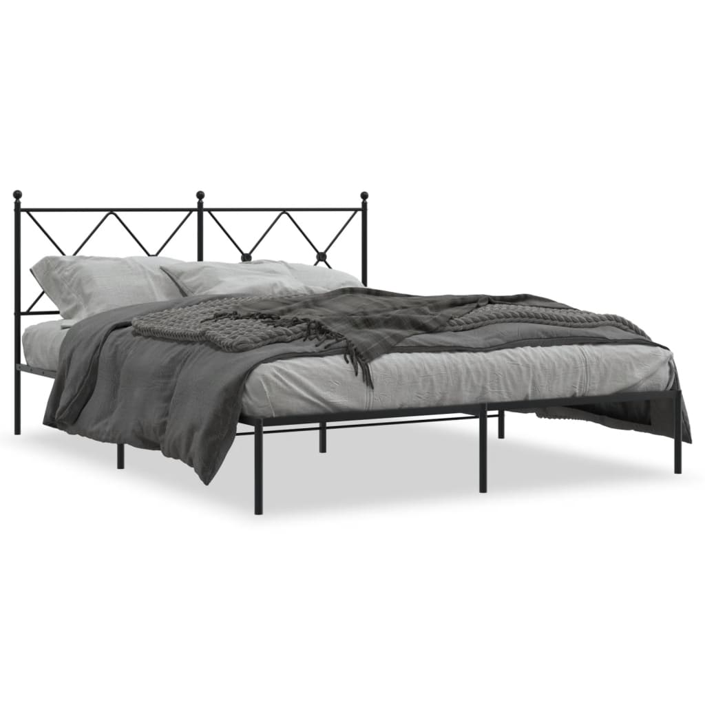 vidaXL Bedframe met hoofdbord metaal zwart 160x200 cm, foto 3