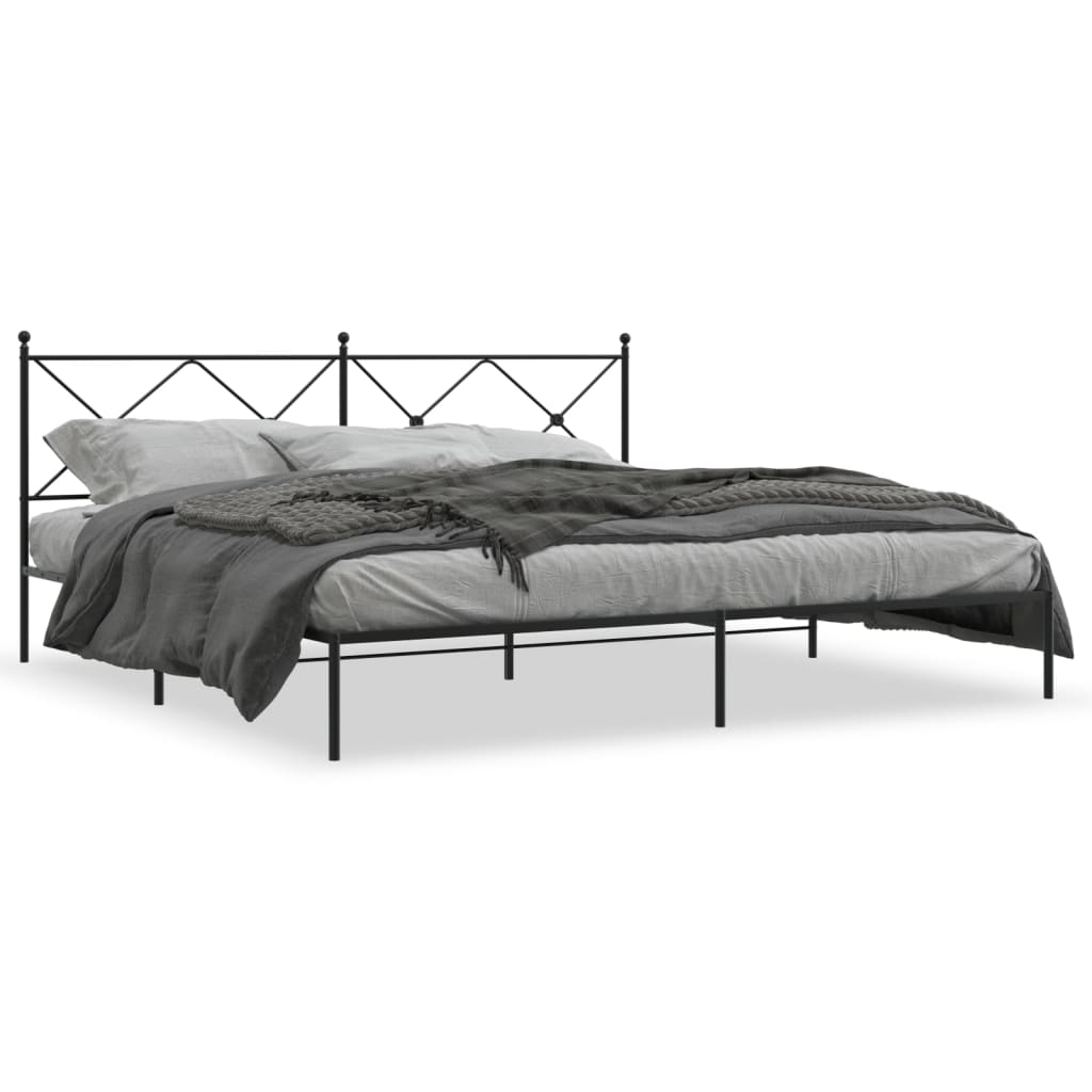 vidaXL Bedframe met hoofdbord metaal zwart 200x200 cm, foto 3