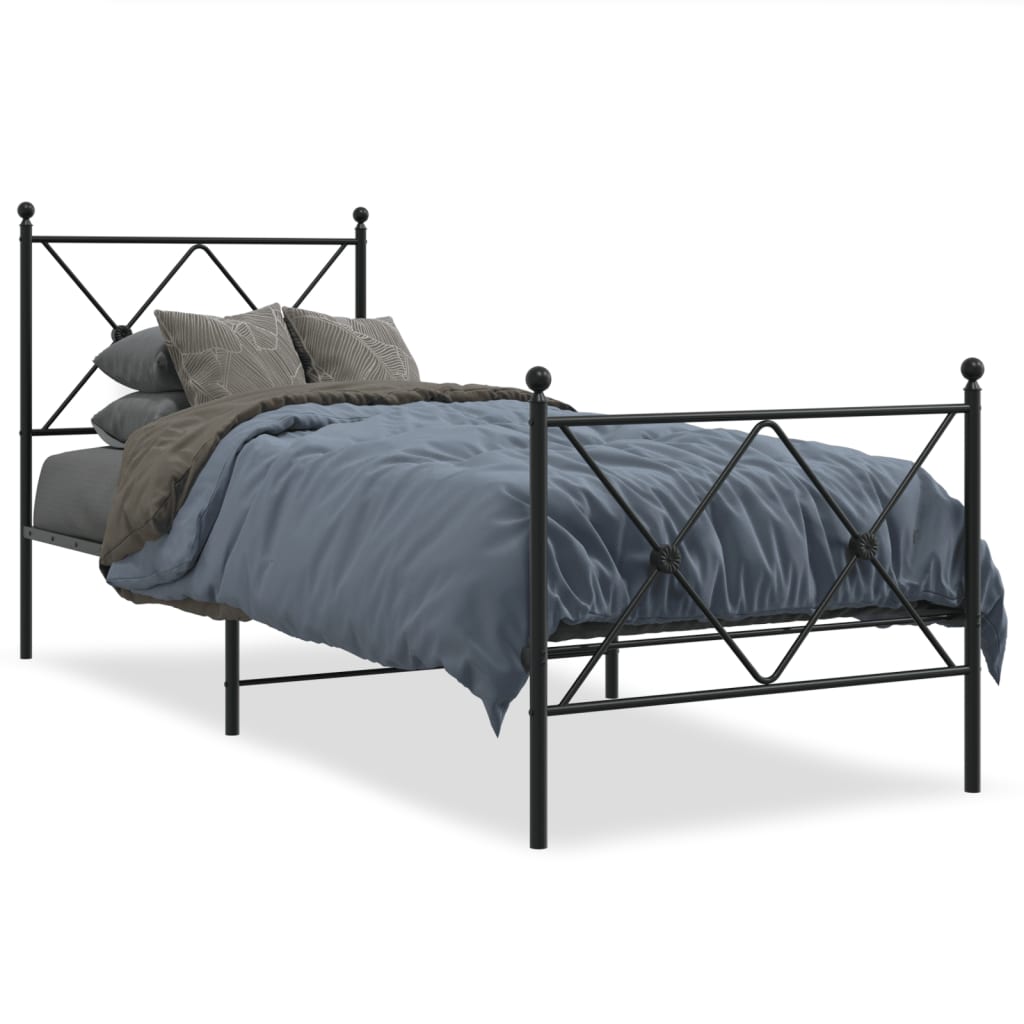 vidaXL Bedframe met hoofd- en voeteneinde metaal zwart 75x190 cm, foto 3