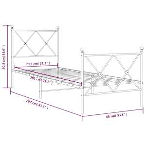 Kovový rám postele s hlavovým a nožním čelem černý 80 x 200 cm - obrázek 8