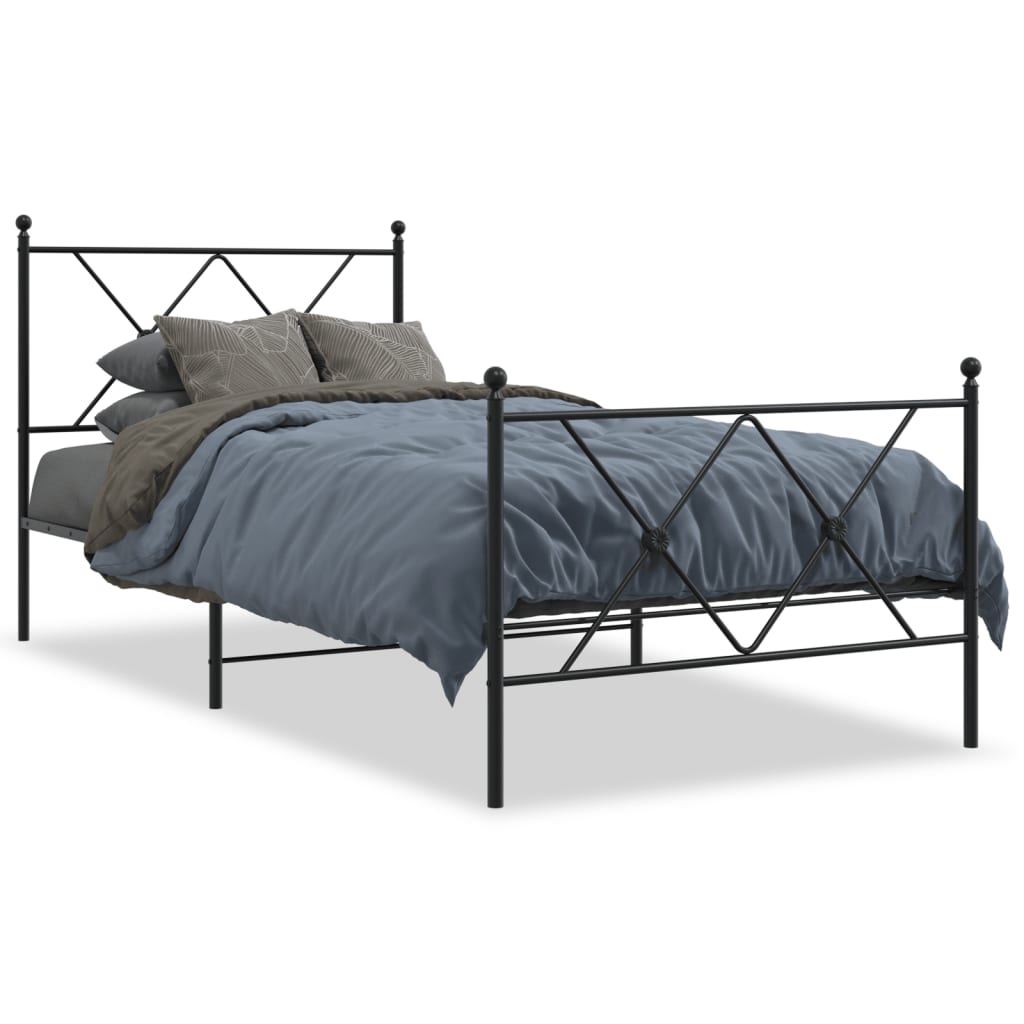 vidaXL Bedframe met hoofd- en voeteneinde metaal zwart 90x200 cm, foto 3