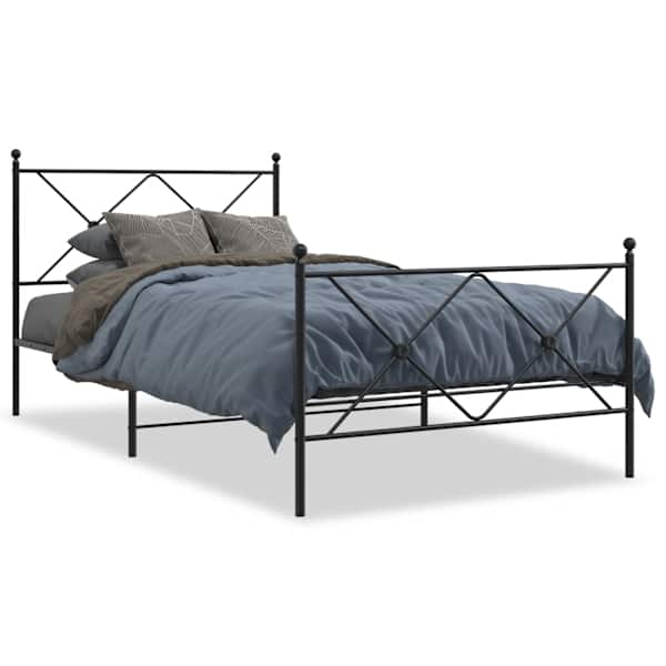 vidaXL metallist voodiraam peatsi ja jalutsiga, must, 107 x 203 cm