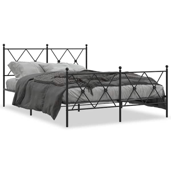 vidaXL metallist voodiraam peatsi ja jalutsiga, must, 137 x 190 cm