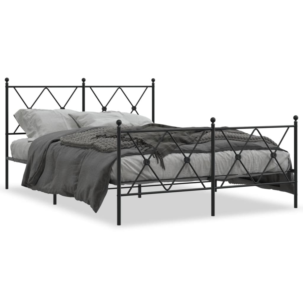 vidaXL Bedframe met hoofd- en voeteneinde metaal zwart 137x190 cm, foto 3