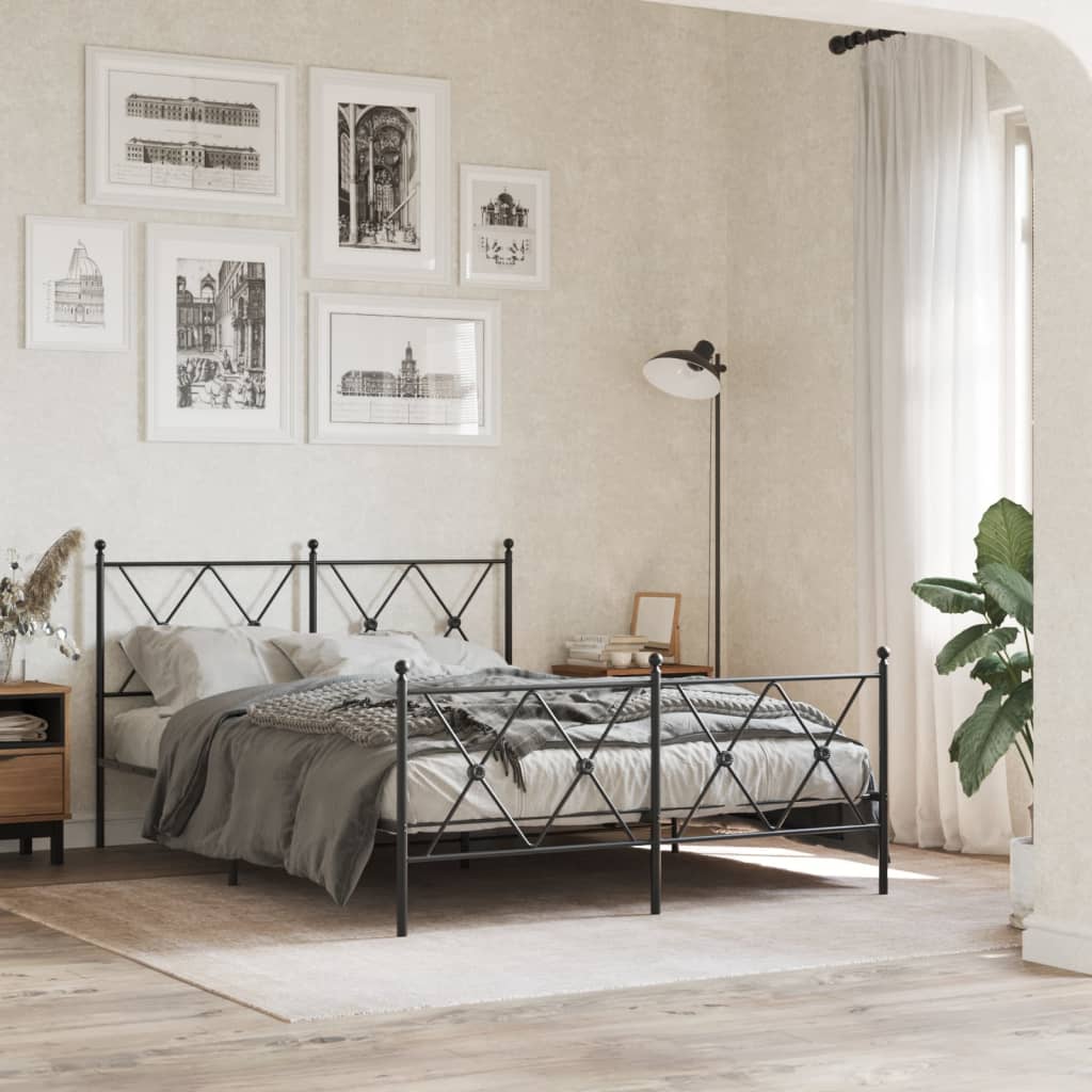 Sengeramme Med Sengegavl Og Fodgærde Metal Sort - med hovedgærde og fodgærde / 140 x 190 cm