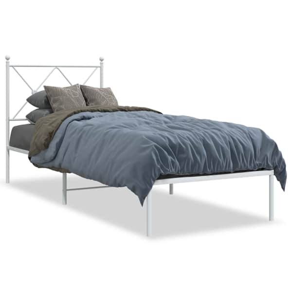 vidaXL metallist voodiraam peatsiga, ilma madratsita, valge, 75x190 cm