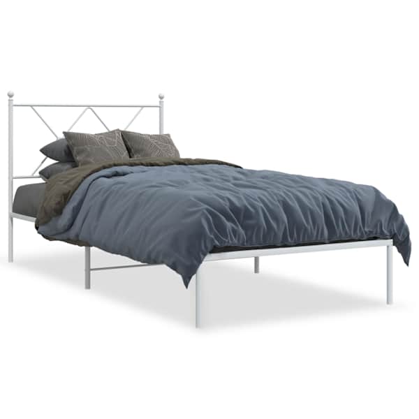 vidaXL metallist voodiraam peatsiga, valge, 90 x 190 cm