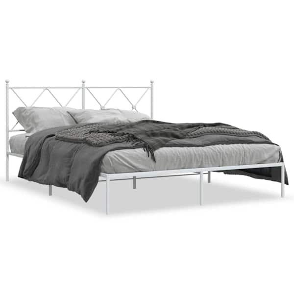 vidaXL metallist voodiraam peatsiga, valge, 150x200 cm
