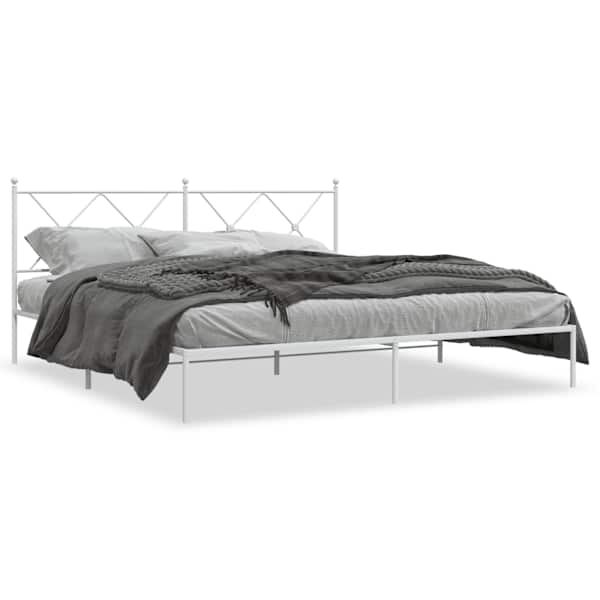 vidaXL metallist voodiraam peatsiga, valge, 180x200 cm