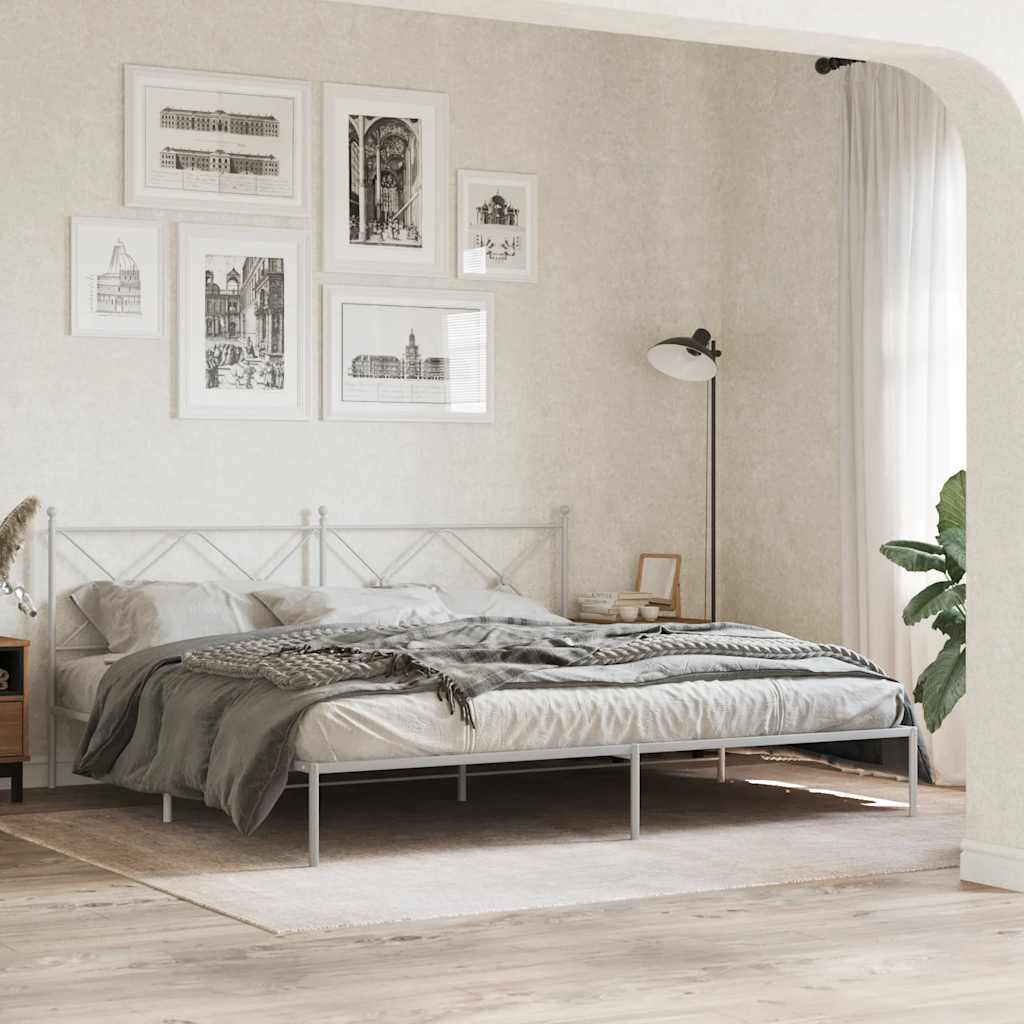 vidaXL Metallinen sängynrunko päädyllä valkoinen 193x203 cm