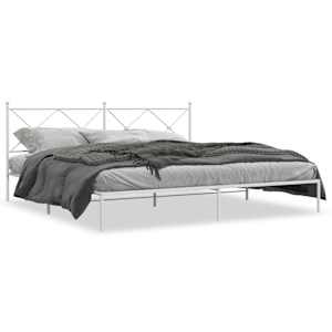 Kovový rám postele s čelem bílý 200 x 200 cm - obrázek 2