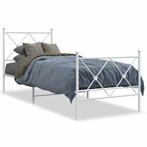 Kovový rám postele s hlavovým a nožním čelem bílý 75 x 190 cm - obrázek 2