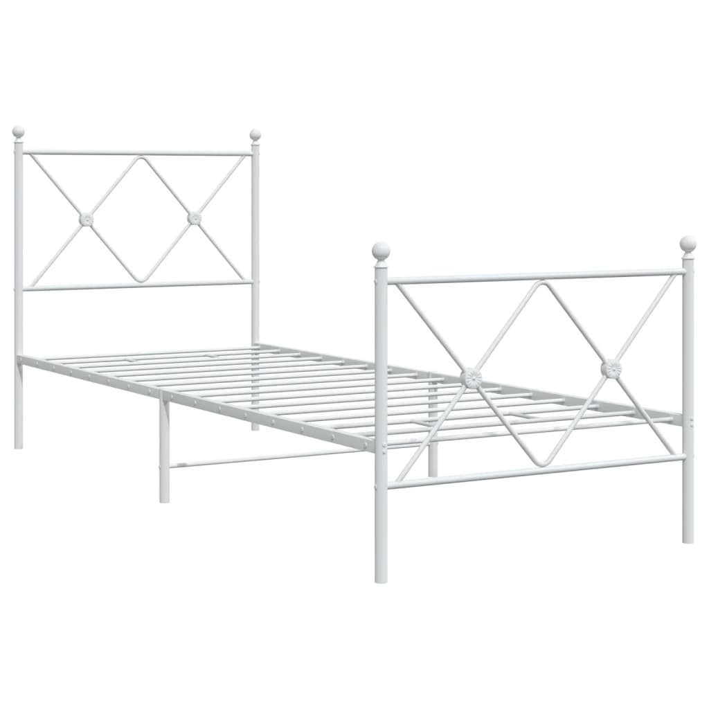 vidaXL Bedframe met hoofd- en voeteneinde metaal wit 75x190 cm afbeelding