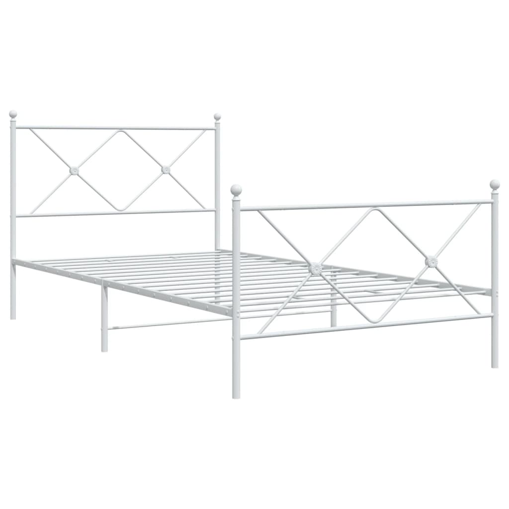 vidaXL Cadru de pat metalic cu tăblie de cap/picioare, alb, 100x190 cm